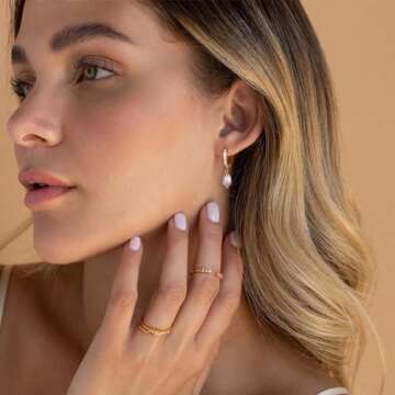 Pearl Hoop Earrings for Women - Gold Hoop Earrings Pearl Earrings for Women Trendy Jewelry Gifts 14k Gold Earrings with Pearl Dangle Earrings with Zircon