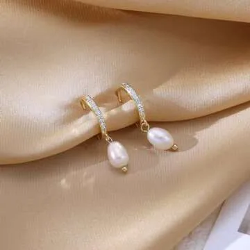 Pearl Hoop Earrings for Women - Gold Hoop Earrings Pearl Earrings for Women Trendy Jewelry Gifts 14k Gold Earrings with Pearl Dangle Earrings with Zircon