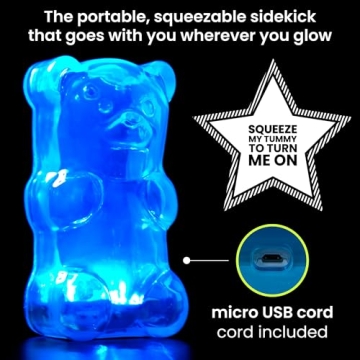 Gummygoods Squeezable Gummy Bear Night Light - Rechargeable, Portable, Squishy Lamp, 60-Min Sleep Timer for Kids & Adults, Baby Nursery, and Dorm Rooms - (Blue)