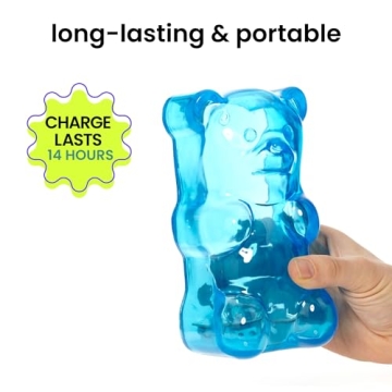 Gummygoods Squeezable Gummy Bear Night Light - Rechargeable, Portable, Squishy Lamp, 60-Min Sleep Timer for Kids & Adults, Baby Nursery, and Dorm Rooms - (Blue)