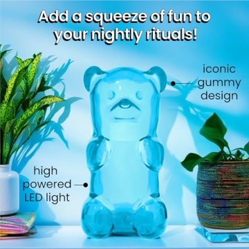 Gummygoods Squeezable Gummy Bear Night Light - Rechargeable, Portable, Squishy Lamp, 60-Min Sleep Timer for Kids & Adults, Baby Nursery, and Dorm Rooms - (Blue)