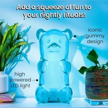 Gummygoods Squeezable Gummy Bear Night Light - Rechargeable, Portable, Squishy Lamp, 60-Min Sleep Timer for Kids & Adults, Baby Nursery, and Dorm Rooms - (Blue)