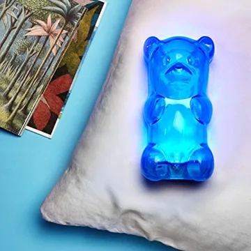 Gummygoods Squeezable Gummy Bear Night Light - Rechargeable, Portable, Squishy Lamp, 60-Min Sleep Timer for Kids & Adults, Baby Nursery, and Dorm Rooms - (Blue)