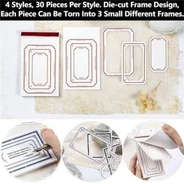 120 PCS Vintage Scrapbook Paper Label for Junk Journal Supplies,Decorative Die-cut Frame Assorted Sc...