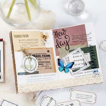 120 PCS Vintage Scrapbook Paper Label for Junk Journal Supplies,Decorative Die-cut Frame Assorted Scrapbooking Papers for Collage,Writing Drawing,DIY Crafts Arts,Bullet Journals,Planners