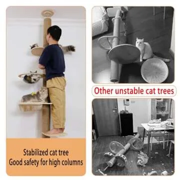 Floor to Ceiling Cat Tree Height (50-120 in) Adjustable Cat Tower 5 Tier Hemp Scratching Post High Cat Tree Sturdy Cat Activity Tree Indoor Outdoor Cat Scratching Post