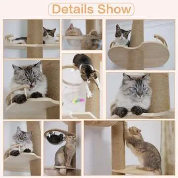 Floor to Ceiling Cat Tree Height (50-120 in) Adjustable Cat Tower 5 Tier Hemp Scratching Post High Cat Tree Sturdy Cat Activity Tree Indoor Outdoor Cat Scratching Post