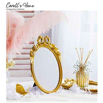 Caroll's Home Vintage Oval Gold Wall Mirror, Elegant Antique Baroque European Wall-Mounted Mirror, Decorative Artistic Luxury Home Décor for Hallway, Living Room, Bedroom (Oval Gold)