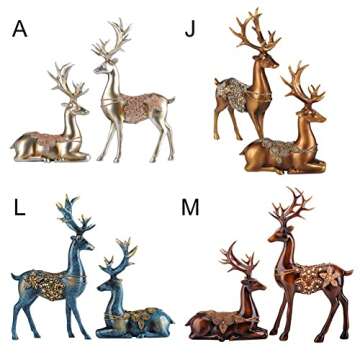 1 Pair Golden Reindeer Figurine,URMAGIC Resin Sitting and Standing Deer Statues,Christmas Reindeer Sculpture,Lucky Elk Statue,12 Inch Animal Figurine Ornament,Home Office Deer Ornaments