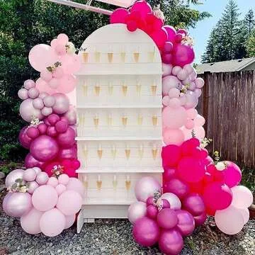 COKAOBE Pink Balloons Garlands Arch Kit, 124pcs Hot Pink Pastel Pink Metallic Magenta Latex Balloons for Wedding Engagement Princess Theme Birthday Bridal Shower Baby Shower Party Decorations
