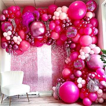COKAOBE Pink Balloons Garlands Arch Kit, 124pcs Hot Pink Pastel Pink Metallic Magenta Latex Balloons for Wedding Engagement Princess Theme Birthday Bridal Shower Baby Shower Party Decorations