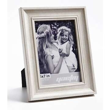 Yaetm 5x7 Picture Frame Set of 4, 1.4” Wide Molding & Rustic White Photo Frames with HD Tempered Glass, Display on Table Top & Wall Mounting (4 pack, White)