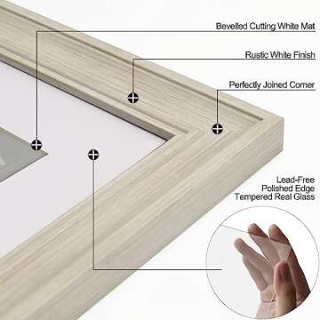 Yaetm 5x7 Picture Frame Set of 4, 1.4” Wide Molding & Rustic White Photo Frames with HD Tempered Glass, Display on Table Top & Wall Mounting (4 pack, White)