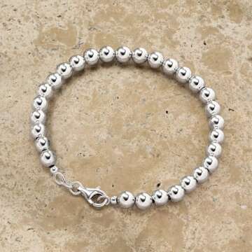 Ross-Simons Italian 6mm Sterling Silver Bead Bracelet. 7.5 inches