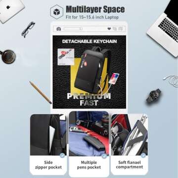 BOPai Slim Laptop Thin Business Backpack 15-15.6 inch with Bottle Holder USB Charging Professional for Men Water Resistant College Notebook Work Office Anti Theft Smart Computer Light Back pack Black