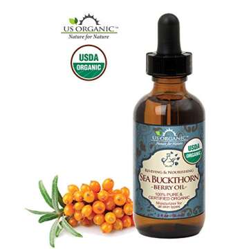 US Organic Sea Buckthorn Berry (Fruit) Oil, Supercritical CO2 extracted, USDA Certified Organic,100% Pure Virgin, Unrefined in Amber Glass Bottle, Face, Hair, spot Treatment, Anti Aging, 2 oz (56 ml)