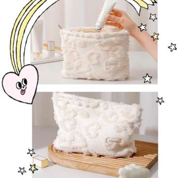 Duleylv Makeup Bag for Women Fluffy Cosmetic Bag with Zipper Cute Cosmetic Pouch Portable Toiletry B...