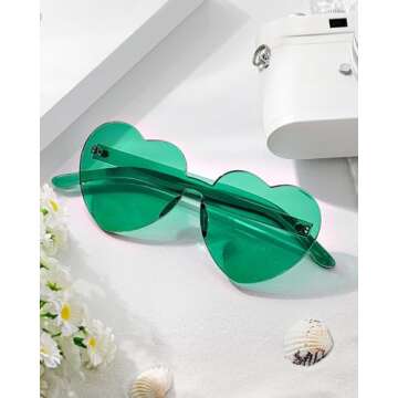 LYMOJOR Green Heart Sunglasses - Fun Heart Shaped Glasses