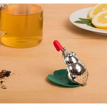 HIC Tea Infuser with Drip Tray, Frog and Lily Pad, 18/8 Stainless Steel with BPA-Free Plastic