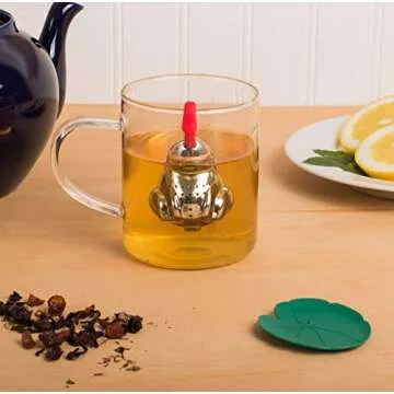 HIC Tea Infuser with Drip Tray, Frog and Lily Pad, 18/8 Stainless Steel with BPA-Free Plastic