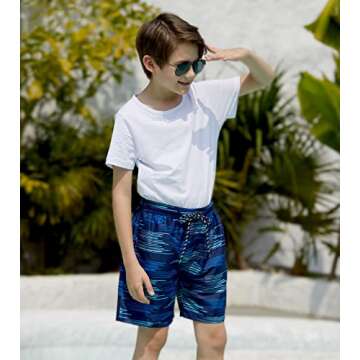 Cozople Boys Blue Grass Boardshorts with Boxer Brief Liner Soft Swimming Trunk Quick Dry Strethcy Sw...