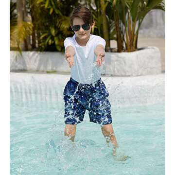 Cozople Boys Blue Grass Boardshorts with Boxer Brief Liner Soft Swimming Trunk Quick Dry Strethcy Swimsuit Anti Chafe UPF Swim Shorts Compresstion Bathing Suits Size 7