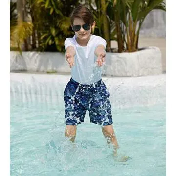 Cozople Boys Blue Grass Boardshorts with Boxer Brief Liner Soft Swimming Trunk Quick Dry Strethcy Swimsuit Anti Chafe UPF Swim Shorts Compresstion Bathing Suits Size 7