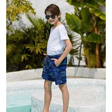 Cozople Boys Blue Grass Boardshorts with Boxer Brief Liner Soft Swimming Trunk Quick Dry Strethcy Swimsuit Anti Chafe UPF Swim Shorts Compresstion Bathing Suits Size 7