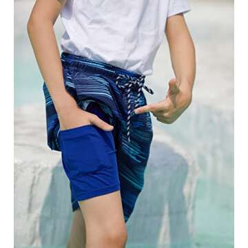 Cozople Boys Blue Grass Boardshorts with Boxer Brief Liner Soft Swimming Trunk Quick Dry Strethcy Swimsuit Anti Chafe UPF Swim Shorts Compresstion Bathing Suits Size 7