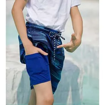 Cozople Boys Blue Grass Boardshorts with Boxer Brief Liner Soft Swimming Trunk Quick Dry Strethcy Swimsuit Anti Chafe UPF Swim Shorts Compresstion Bathing Suits Size 7