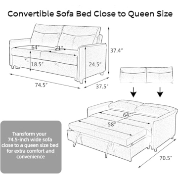 THSUPER 75-Inch Convertible Sofa Bed for RVs and Homes