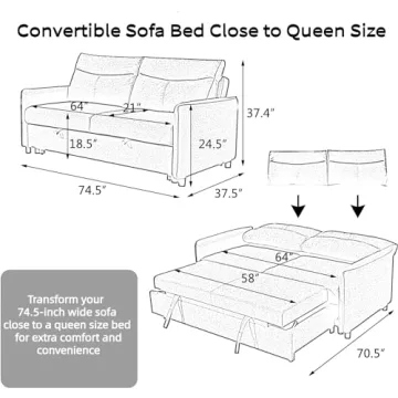 THSUPER 75-Inch Convertible Sofa Bed for RVs and Homes