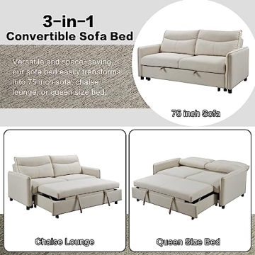THSUPER 75-Inch Convertible Sofa Bed for RVs and Homes