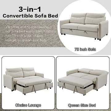THSUPER 75-Inch Convertible Sofa Bed for RVs and Homes