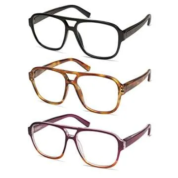 AMOMOMA 3 Pack Oversized Aviator Spring Hinge Reading Glasses for Women Men,Retro Blue Light Computer Reader Frame AM6081C1+C3+C4 0.0X