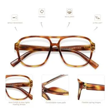 AMOMOMA 3 Pack Oversized Aviator Spring Hinge Reading Glasses for Women Men,Retro Blue Light Computer Reader Frame AM6081C1+C3+C4 0.0X