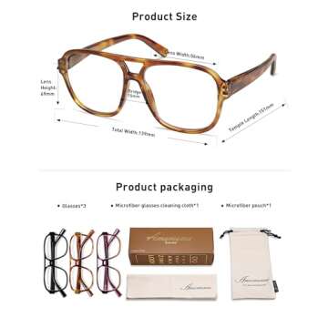 AMOMOMA 3 Pack Oversized Aviator Spring Hinge Reading Glasses for Women Men,Retro Blue Light Computer Reader Frame AM6081C1+C3+C4 0.0X