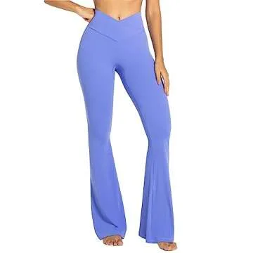 Sunzel Flare Leggings, Crossover Yoga Pants with Tummy Control, High Waisted and Wide Leg, No Front Seam Periwinkle Medium 30" Inseam