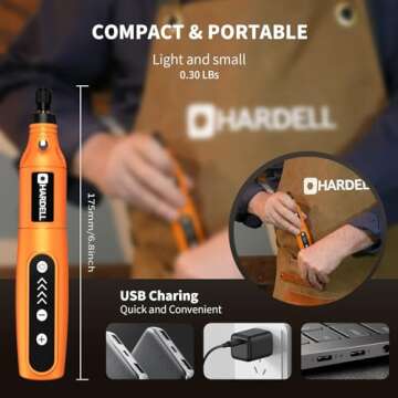 HARDELL Mini Cordless Rotary Tool 3.7V, 5-Speed and USB Charging with 36 Accessories, Multi-Purpose ...