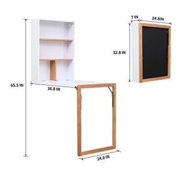 HOME BI Wall Mounted Folding Desk with Ample Storage