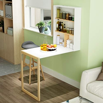 HOME BI Wall Mounted Folding Desk with Ample Storage
