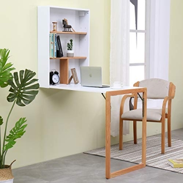 HOME BI Wall Mounted Folding Desk with Ample Storage