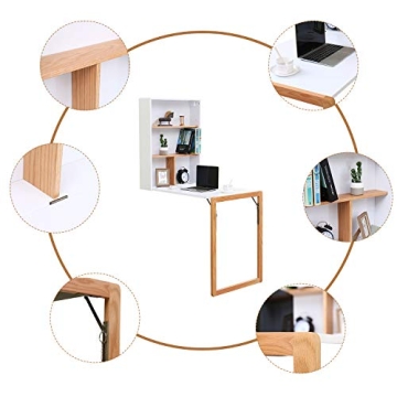 HOME BI Wall Mounted Folding Desk with Ample Storage