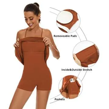 OVRUNS Women's Tennis Dress Built-in Bra & Shorts Athletic Dress with Pockets Exercise Workout Golf Dress for Women - Black Coffee - M