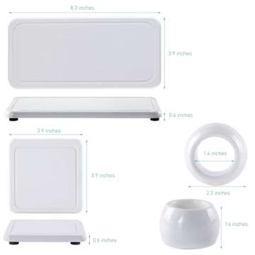 NiuYichee Set of 6 Bathtub Vanity Trays, with Ceramic Toothbrush Holder, Diatomaceous Earth Coasters, Kitchen Soap Tray, Water Absorbing Stone Used for Hand Soap & Cosmetic Bottles