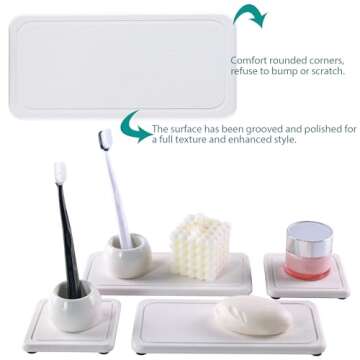 NiuYichee Set of 6 Bathtub Vanity Trays, with Ceramic Toothbrush Holder, Diatomaceous Earth Coasters, Kitchen Soap Tray, Water Absorbing Stone Used for Hand Soap & Cosmetic Bottles