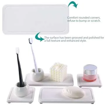NiuYichee Set of 6 Bathtub Vanity Trays, with Ceramic Toothbrush Holder, Diatomaceous Earth Coasters, Kitchen Soap Tray, Water Absorbing Stone Used for Hand Soap & Cosmetic Bottles