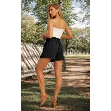 IWOLLENCE Womens Shorts with Pockets Summer Casual Shorts for Women Waist Casual Lightweight Adjustable Tie Knot Loose Black Medium
