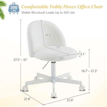 VINGLI Candy Chair Armless Cute Desk Chair,Comfy Small Office Chair with Wheels,Vanity Chair with Lu...