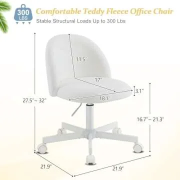 VINGLI Candy Chair Armless Cute Desk Chair,Comfy Small Office Chair with Wheels,Vanity Chair with Lu...